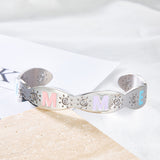 Stainless Steel Mixed Color Letter Hard Bracelet For Women