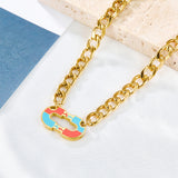 Stainless Steel Oblong Mixed Color ECG Necklace