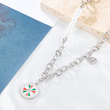 Round Accessories With Mixed Color Drop Oil With Diamond+Round Accessories+White Pearl Necklace