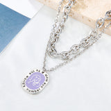 Oval Accessory With Purple Mother-baby Double Chain Necklace