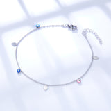 Stainless Steel 3 Palms + 3 Mixed Color Cat's Eyes Anklet