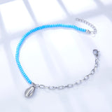 Fashion Half Blue Beads + Chain With Lobster Clasp Anklet