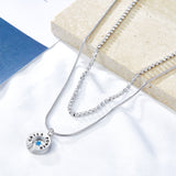 Blue Lucky Star Round Accessory+White Diamond with Chain Double Chain Necklace