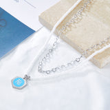 White Pearl Chain with Hexagon Fe Blue Accessories + Chain Double Chain Necklace