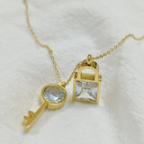 18k Gold Plated Key Lock With White Diamond Accessory Necklace