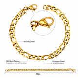 ASON 7mm Cuban Link Chain Bracelets Stainless Steel Gold Color for Men Women Party Gift Fashion Bangle Jewelry Boho