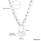 ASON Lock of Heart Pendant Necklace Stainless Steel Big Chain Necklace for Women Men Lover's Fashion Jewelry Accessories