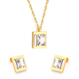 Stainless Steel Wedding Square Shell Chain Necklace Stud Earrings Bridal Jewelry Set Gold Jewellery Sets For Women