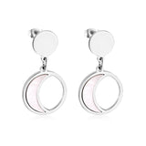 Conjuntos de pendientes de gota coreanos para mujer, joyería Brincos de concha redonda y Luna, conjunto de Pendientes colgantes de acero inoxidable para mujer Kolczyki