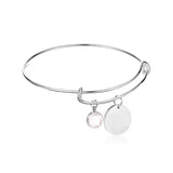 Charm Round Shell Bangles Stainless Steel Heart Pendants Adjustable Bangles Bracelets For Women friendship Gift