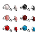 ASON Colorful Opal 6pairs/Box Earring Sets Stainless Steel Stud Earring Fashion Jewelry for Women Wholesale Party Daily