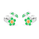 ASON-pendientes pequeños de acero inoxidable 316L con forma de flor y hoja de flor verde, aretes pequeños de dibujos animados para niña, joyería 