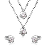 Fashion Flower Crystal Double Pendant Necklace Stainless Steel Jewelry Set For Female Wedding Necklace bijoux femme