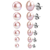 ASON Conjunto de pendientes de tamaño mixto de acero inoxidable 6 par/caja pendientes de perlas de agua dulce rosa y blanco uso diario Bioux femenino 