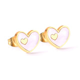 5 Colors Fashion Jewelry Stainless Steel Heart Stud Earring Set For Women's Shell Korean Earrings Set Brinco