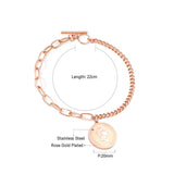 ASON Gold/Rose Gold Color Bracelet Stainless Steel Half Chain Bangle with Coin Charm for Women Fashion Jewelry Accessories