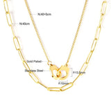 ASON – collier multicouche en acier inoxydable pour femmes, couleur or, trombone, chaîne, ras du cou, boucle, pendentif, bijoux, cadeau à la mode 