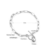 ASON Gold Color Vintage Stainless Steel Bracelet Steel Ball Pendant Toggle Clasp for Women Man Thick Bangle Fashion Jewelry