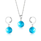 New Blue Opal Jewelry Sets Classic Style Round Shape Pendant Necklace Earrings Fashion Chains Accessoreies Collars