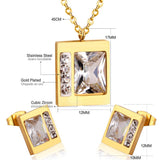 Stainless Steel Wedding Square Shell Chain Necklace Stud Earrings Bridal Jewelry Set Gold Jewellery Sets For Women