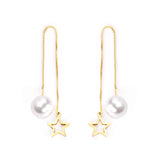 Pendientes largos con colgante de estrella, joyería elegante Vintage de Color dorado y acero, pendientes de cadena larga con perlas de imitación, regalos 