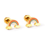 ASON Cute Children's Rainbow Small Piercing Stud Earrings Stainless Steel Gold Color for Girl Women Fashion Jewelry Gift