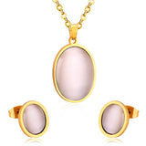 Oval Shape Opal Stainless Steel Luxury Necklaces Earrings Sets For Ladies Trendy Jewellry Sets parures bijoux