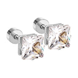 ASON 6mm Stainless Steel Square AAA Cubic Zirconia Jewelry Gold Color Piercing Stud Earrings Set for Women Fashion Jewelry