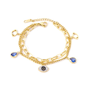 Bracelets en acier inoxydable pour femmes, couches de Zircon bleu, chaîne en or, fermoir, bijoux, breloques pour filles