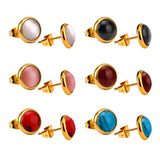 ASON Colorful Opal 6pairs/Box Earring Sets Stainless Steel Stud Earring Fashion Jewelry for Women Wholesale Party Daily