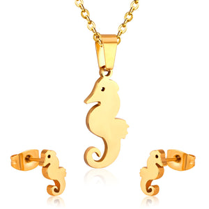 Hippocampus Animal Office Korean Necklaces Earrings Jewelry Sets For Woman Indian Jewellry Set collares para mujer