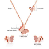 ASON – ensemble collier et boucles d'oreilles élégants avec pendentif papillon givré, ensemble de bijoux en acier inoxydable pour femmes, usage quotidien 