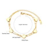 ASON Multi-layer Heart Charm Bracelet Gold Color Stainless Steel Bangle with Extender for Women Girl Fashion Jewelry Gift