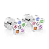 ASON Lovely Star/Heart Shape With Round Colorful Cubic Zirconia Press Stud Earrings for Women/Girl Party Stylish Jewelry