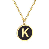 ASON New Punk Jewelry Gold Black Shell Choler Necklaces Stainless Steel 26 Letter Alphabet Pendant Necklaces Women/Girl