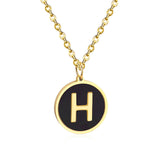 ASON New Punk Jewelry Gold Black Shell Choler Necklaces Stainless Steel 26 Letter Alphabet Pendant Necklaces Women/Girl