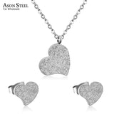 ASON luxe coeur pendentifs colliers boucles d'oreilles ensemble de bijoux couleur or mode acier inoxydable pour les femmes cubique zircone mignon 