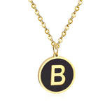 ASON New Punk Jewelry Gold Black Shell Choler Necklaces Stainless Steel 26 Letter Alphabet Pendant Necklaces Women/Girl