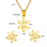 ASON Jewelry 316L Stainless Steel Gold Color Jewelry Sets for Women Flower Pendant Necklace Small Earrings for Femme