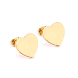 ASON Lover's Jewelry Gold Color Heart Earrings Stainless Steel Push Back Piercing Stud Earrings Ladies Accessories Party