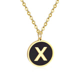 ASON New Punk Jewelry Gold Black Shell Choler Necklaces Stainless Steel 26 Letter Alphabet Pendant Necklaces Women/Girl