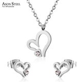 ASON Luxury Heart Pendants Necklaces Earrings Jewelry Set Gold Color Fashion Stainless Steel for Women Cubic Zirconia Cute