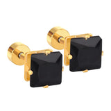 ASON 6mm Stainless Steel Square AAA Cubic Zirconia Jewelry Gold Color Piercing Stud Earrings Set for Women Fashion Jewelry