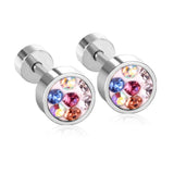 Hot Sale Colorful CZ Stone Screw Stud Earrings For Women/Girl Stainless Steel Earrings Fashion Jewelry Bijoux