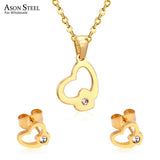 ASON Luxury Heart Pendants Necklaces Earrings Jewelry Set Gold Color Fashion Stainless Steel for Women Cubic Zirconia Cute