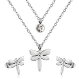 ASON Top 316L Stainless Steel Dragonfly Necklace Pendant Bridal Wedding Jewelry Set for Women 2019 Small Stud Earring Sets