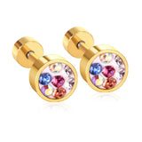 Hot Sale Colorful CZ Stone Screw Stud Earrings For Women/Girl Stainless Steel Earrings Fashion Jewelry Bijoux