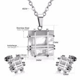 Jewelry Sets Stainless Steel Square Shape Pendant Necklace Earring For Women Chain Necklace Female Jewelry Collier