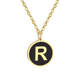 ASON New Punk Jewelry Gold Black Shell Choler Necklaces Stainless Steel 26 Letter Alphabet Pendant Necklaces Women/Girl