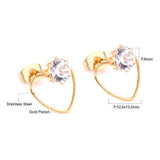 ASON-pendientes de tuerca con forma de corazón y circonita cúbica redonda, regalo de San Valentín, aretes de Color dorado y acero inoxidable, joyería clásica 